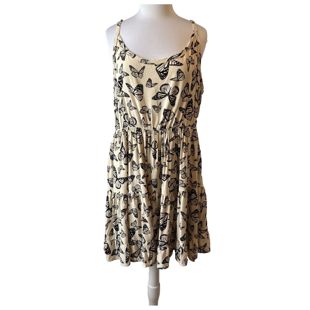 Hot Topic Butterfly Print Tiered Ruffle Mini Flowy Strappy Dress 3X Y2K Fairy